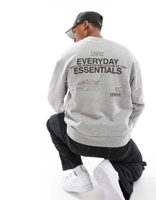 ASOS DESIGN - Oversized sweatshirt met print op de achterkant in gemêleerd grijs