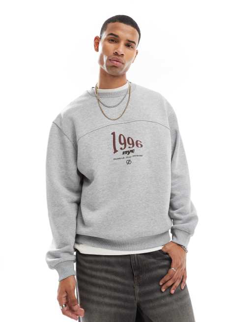 ASOS DESIGN - Oversized sweatshirt met print op de borst in gemêleerd grijs