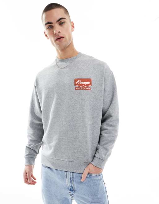 ASOS DESIGN - Oversized sweatshirt met print op de borst in gemêleerd grijs