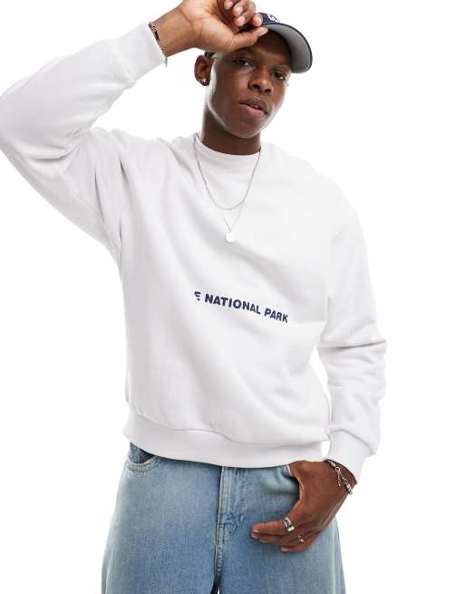 ASOS DESIGN - Oversized sweatshirt met puff-print op de voor- en achterkant in gebroken wit
