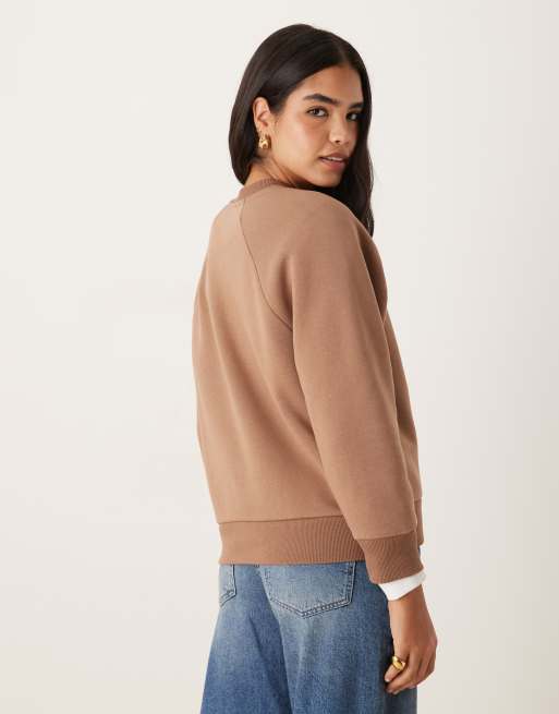 ASOS DESIGN - Oversized sweatshirt met raglanmouwen en ruches in taupe, 4 van 4