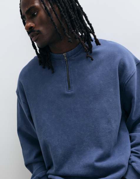 ASOS DESIGN oversized sweatshirt met ritssluiting bij de hals, wassing en onafgewerkte randdetails in navy - view 1