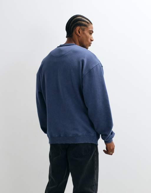 ASOS DESIGN oversized sweatshirt met ritssluiting bij de hals, wassing en onafgewerkte randdetails in navy, 4 van 5