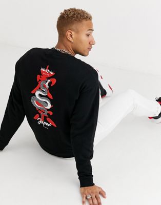 ASOS DESIGN - Oversized sweatshirt met slangenprint op de rug-Zwart