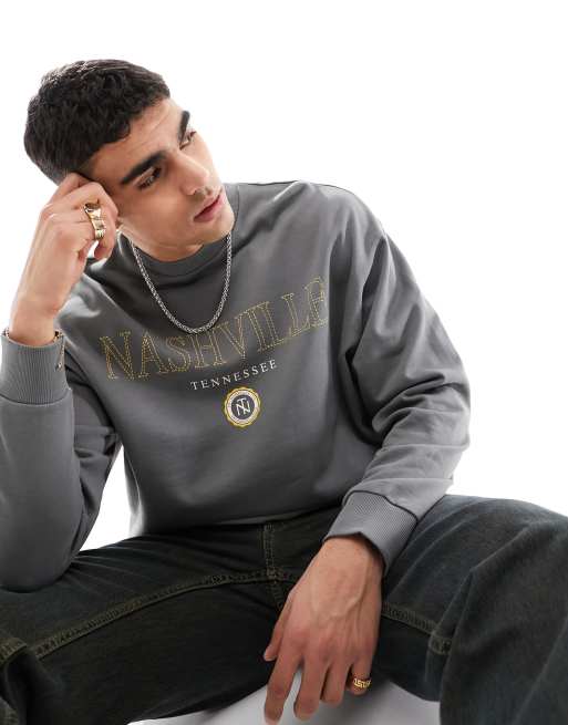 ASOS DESIGN - Oversized sweatshirt met stadsprint in donkergrijs