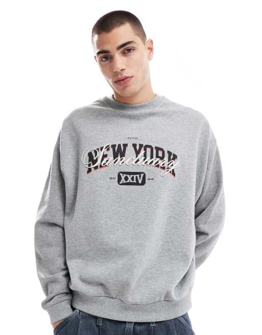 ASOS DESIGN - Oversized sweatshirt met stadsprint in gemêleerd grijs
