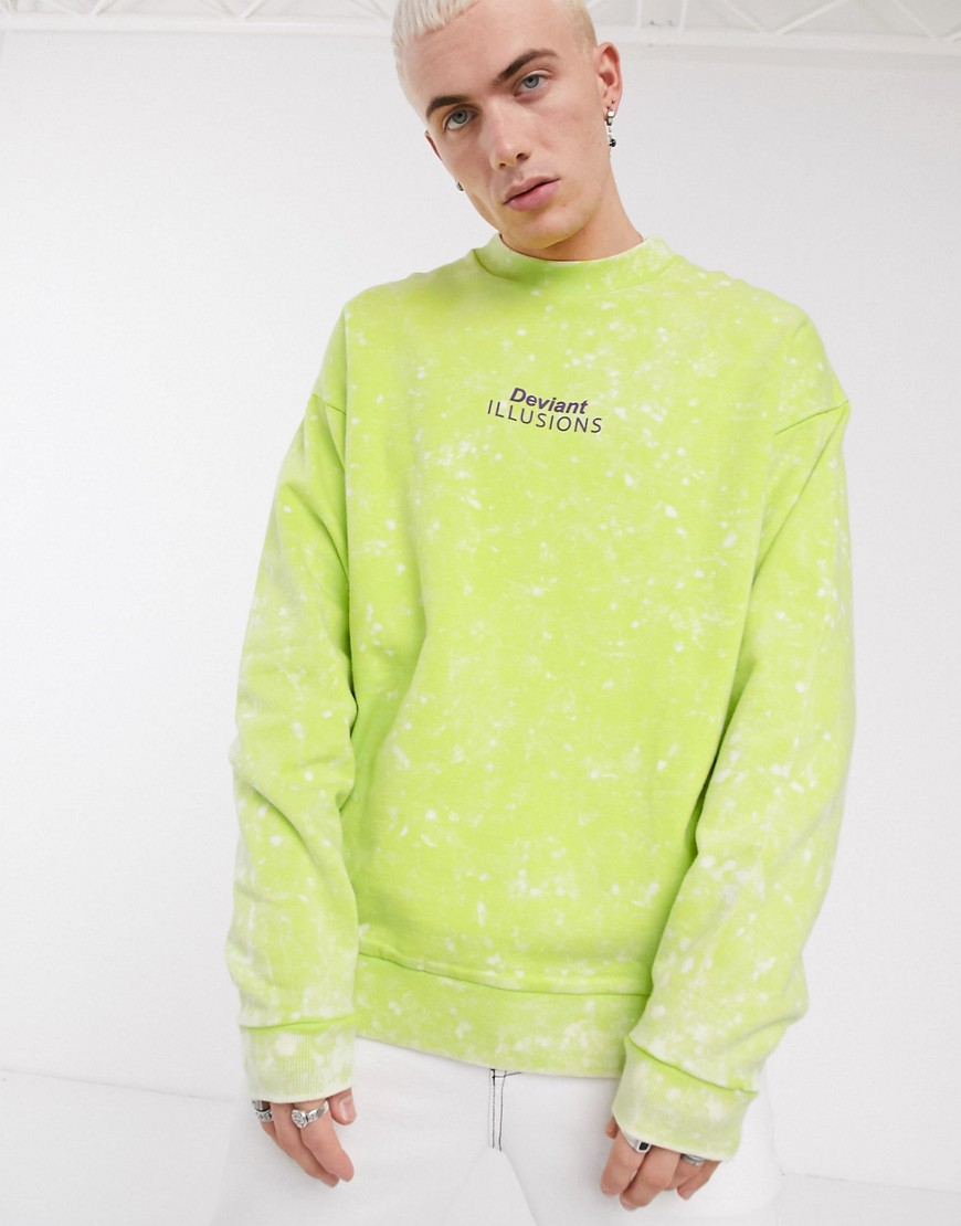 ASOS DESIGN - Oversized sweatshirt met tekstprint in felgroene acid wash