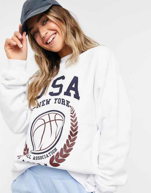 ASOS DESIGN - Oversized sweatshirt met USA Baseball-print in wit