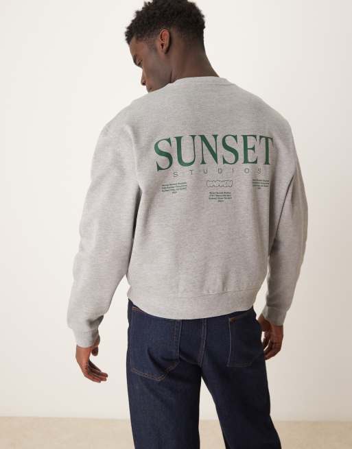 ASOS DESIGN - Oversized sweatshirt met verlaagde schouders en Sunset-print in gemêleerd grijs