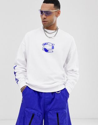 ASOS DESIGN - Oversized sweatshirt met wereldprint in wit