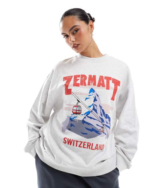 ASOS DESIGN - Oversized sweatshirt met Zermatt-print in gemêleerd ijsgrijs