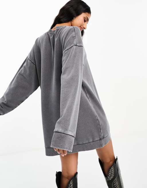 ASOS DESIGN - Oversized sweatshirt-minikjole i koksgrå syrevask, 2 af 4