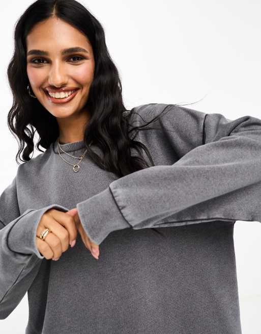 ASOS DESIGN - Oversized sweatshirt-minikjole i koksgrå syrevask, 3 af 4