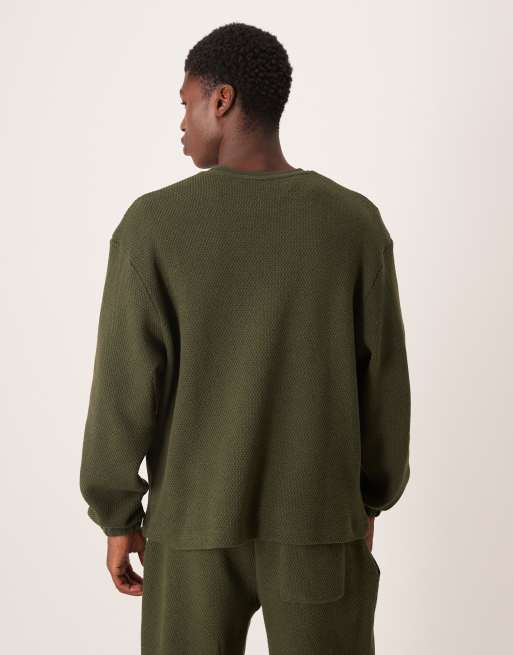 ASOS DESIGN - Oversized sweatshirt van 400gsm zware stof met textuur in groen, deel van co-ord set, 3 van 5