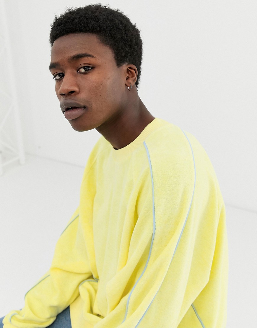 ASOS DESIGN - Oversized sweatshirt van badstof met gekleurd streepje in geel
