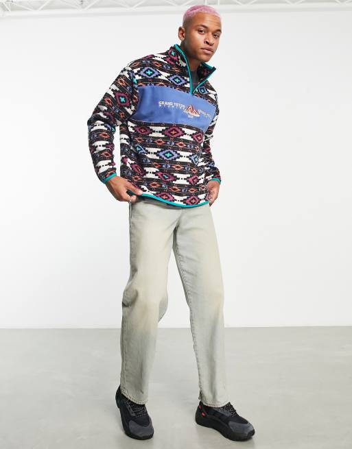 ASOS DESIGN - Oversized sweatshirt van fleece met korte rits en bedekt met aztekenprint, 2 van 4
