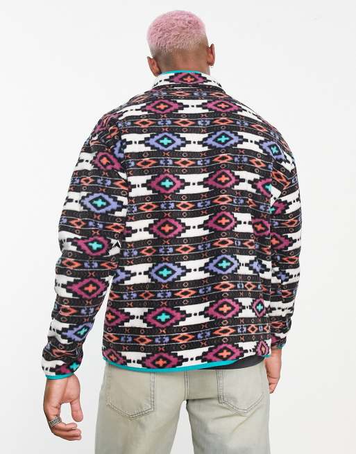 ASOS DESIGN - Oversized sweatshirt van fleece met korte rits en bedekt met aztekenprint, 3 van 4