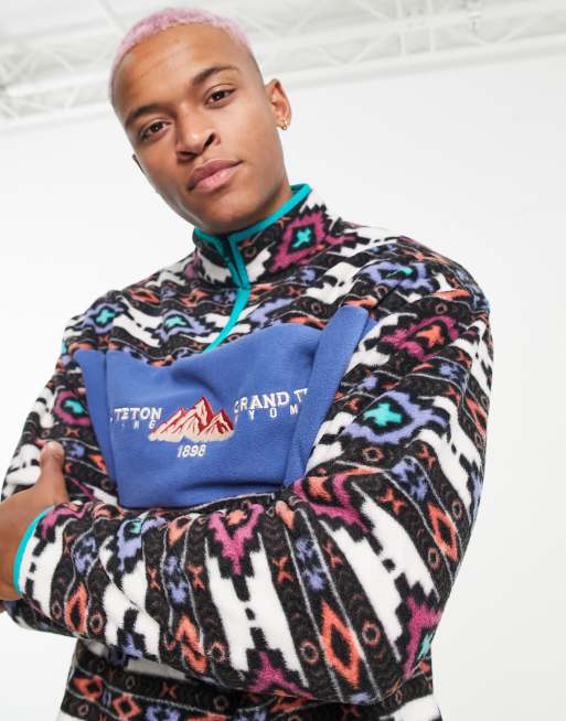 ASOS DESIGN - Oversized sweatshirt van fleece met korte rits en bedekt met aztekenprint, 4 van 4
