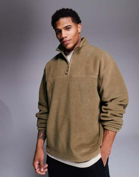 ASOS DESIGN - Oversized sweatshirt van fleece met kwartrits in beige - view 1