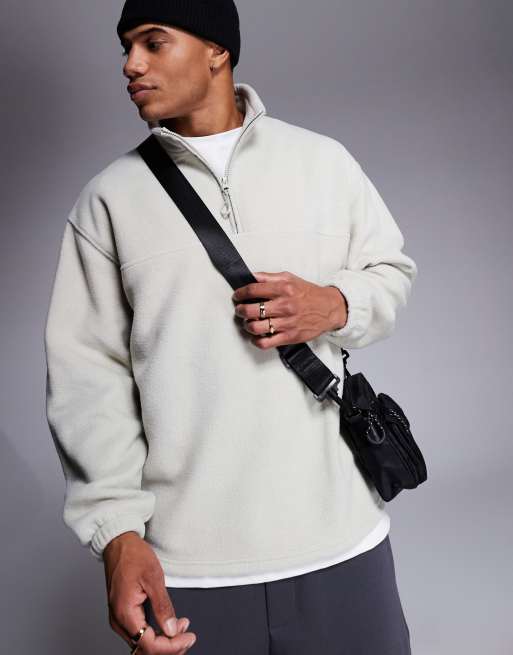 ASOS DESIGN - Oversized sweatshirt van fleece met kwartrits in gebroken wit