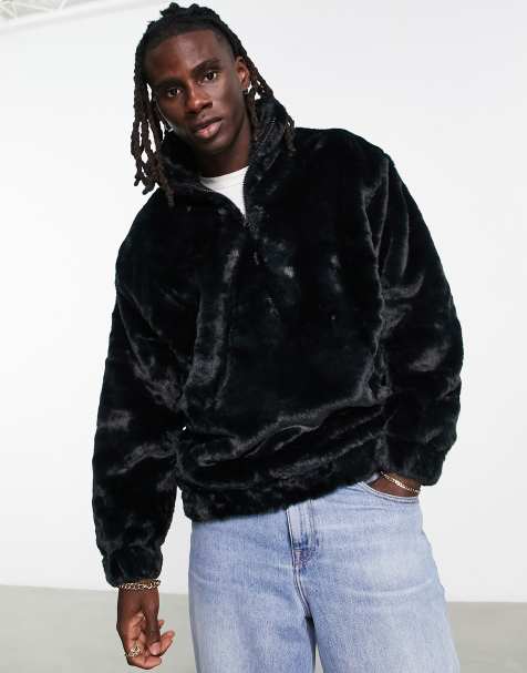 ASOS DESIGN - Oversized sweatshirt van imitatiebont met korte rits in zwart - view 1