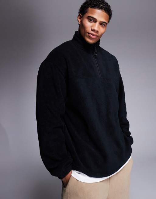 ASOS DESIGN - Oversized sweatshirt van polar fleece met kwartrits in zwart
