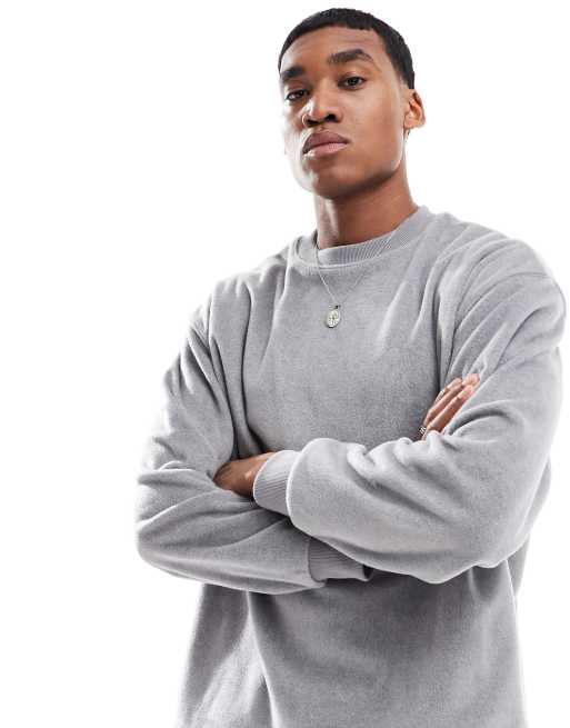 ASOS DESIGN - Oversized sweatshirt van polarfleece in gemêleerd grijs