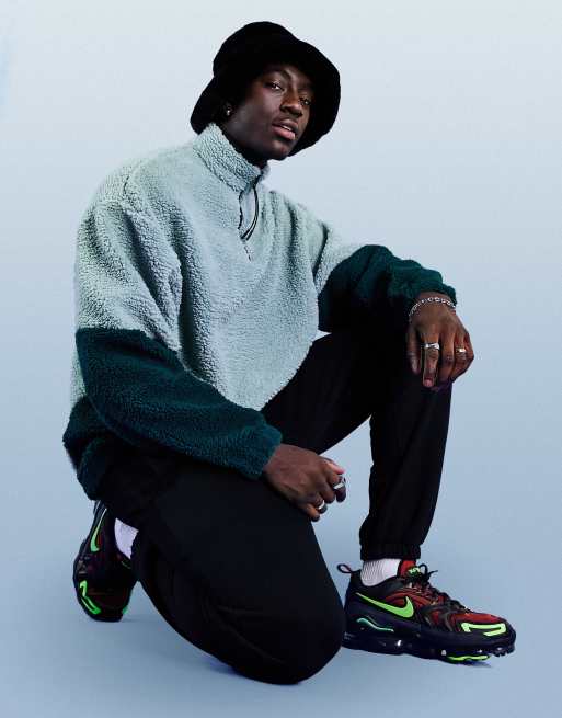 ASOS DESIGN - Oversized sweatshirt van teddy-borg met kleurvlakken in groen