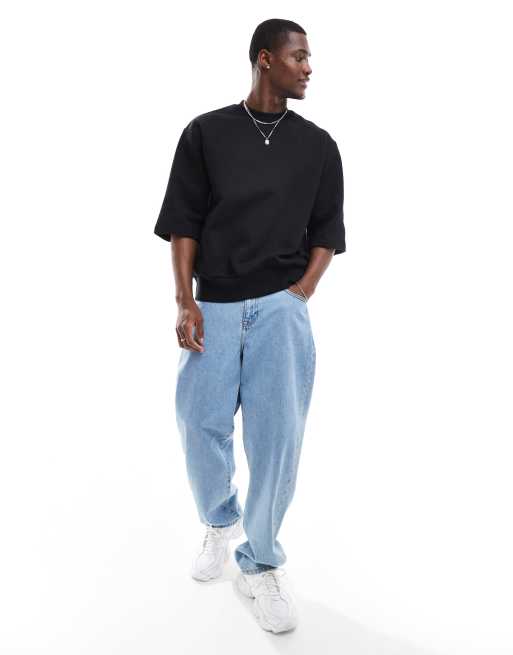 ASOS DESIGN - Oversized sweatshirt van zware stof met korte mouwen in zwart, 2 van 4