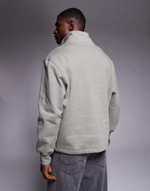 ASOS DESIGN - Oversized sweatshirt van zware stof met korte rits en vaste zoom in kaki, 3 van 5