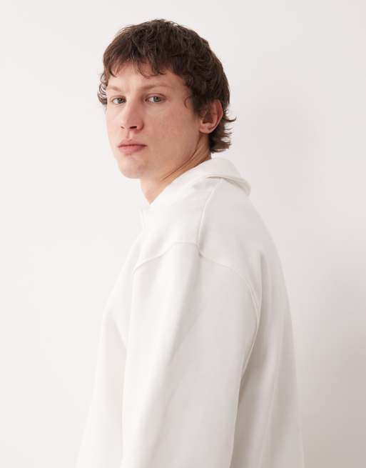 ASOS DESIGN - Oversized sweatshirt van zware stof met kraagje en rits in crème, 4 van 5