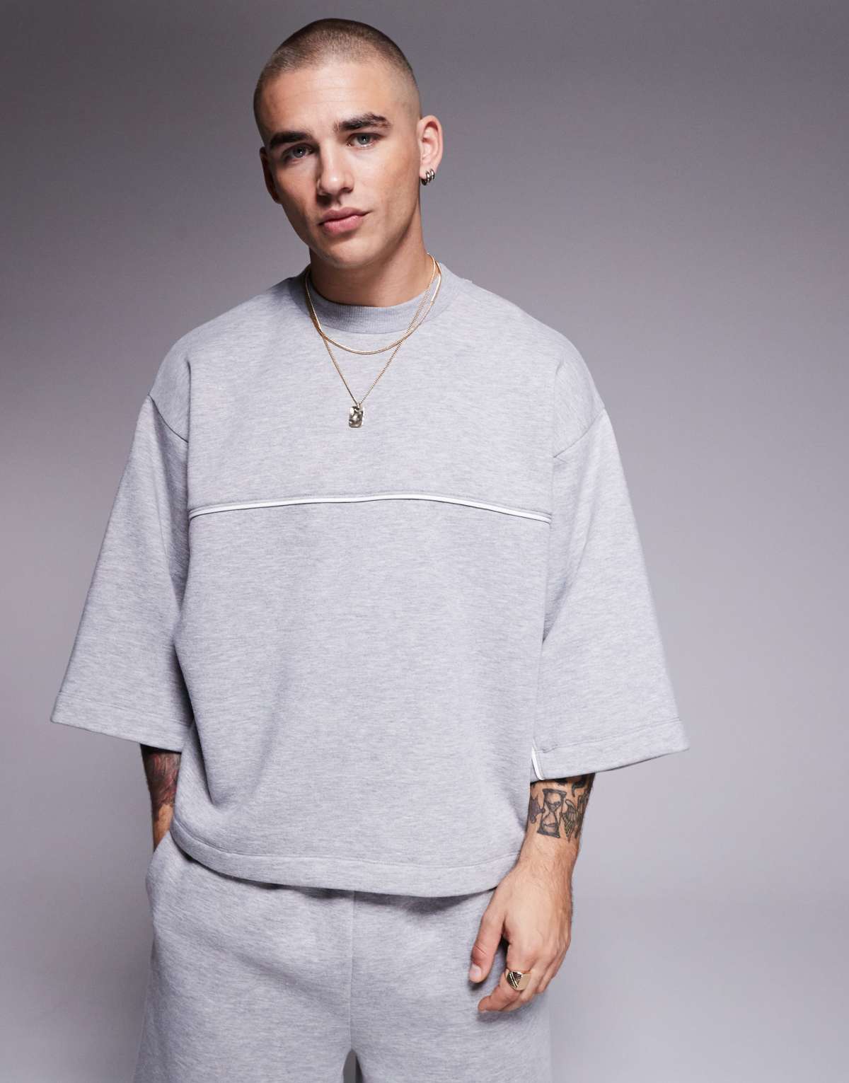 ASOS DESIGN oversized sweatshirt with 3/4 length sleeve in grey marl