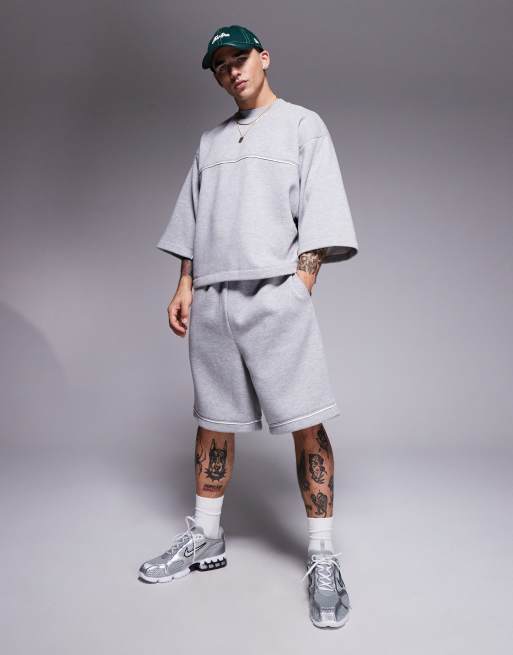 ASOS DESIGN oversized sweatshirt with 3/4 length sleeves in heather gray