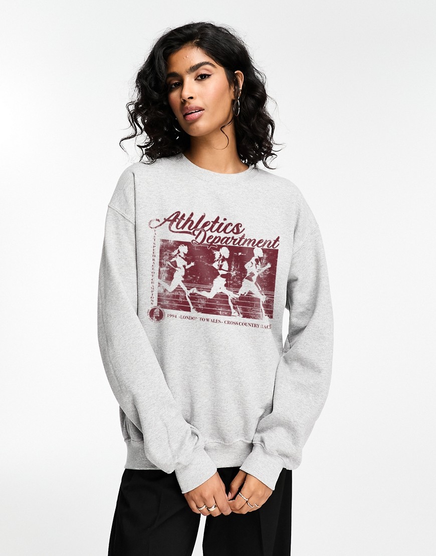 ASOS DESIGN oversized sweatshirt with athletic sport graphic in grey marl