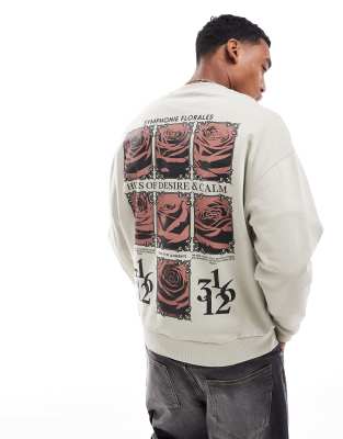 Asos Design Oversized Sweatshirt With Back Print In Off White