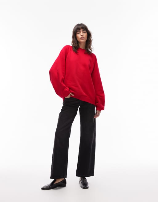 ASOS DESIGN oversized sweatshirt with balloon sleeve in red, 4 of 4