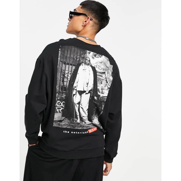 ASOS DESIGN oversized sweatshirt with Biggie Smalls print in black