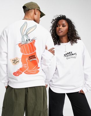ASOS DESIGN oversized sweatshirt with Bugs Bunny Christmas print in white