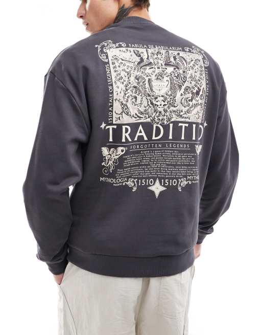 ASOS DESIGN oversized sweatshirt with cherub print in charcoal grey