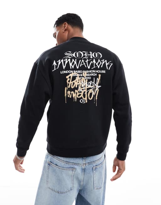 ASOS DESIGN oversized sweatshirt with chest and back print in black