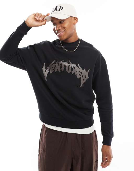 ASOS DESIGN oversized sweatshirt with chest print in black