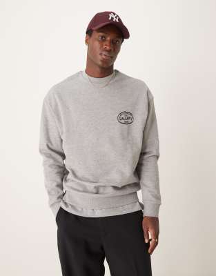 ASOS DESIGN oversized sweatshirt with chest print in grey marl