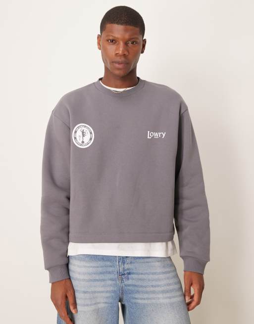 ASOS DESIGN oversized sweatshirt with chest print in washed gray