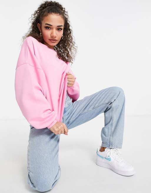 ASOS DESIGN oversized sweatshirt with chunky rib in pink