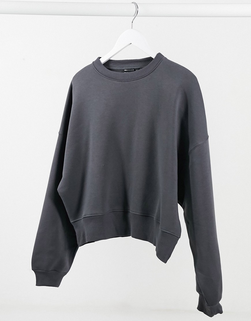 Asos Design Oversized Sweatshirt With Chunky Rib In Shark Gray-grey