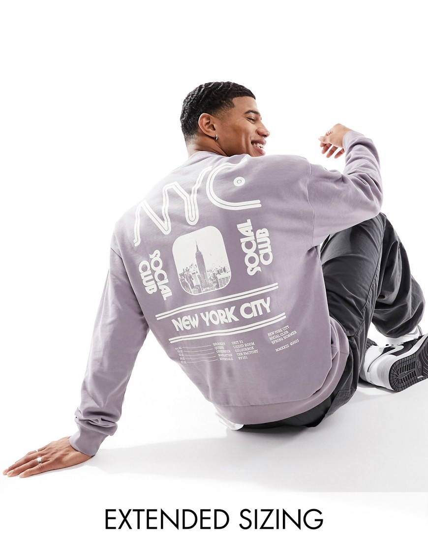 Asos Design Oversized Sweatshirt With City Print In Grey-gray