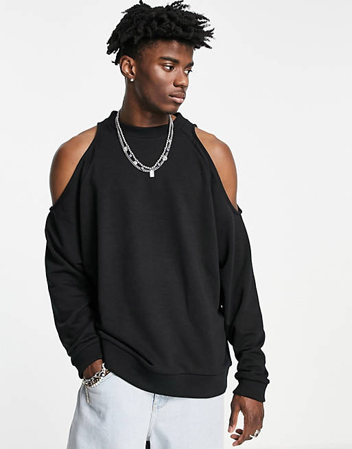 ASOS DESIGN oversized sweatshirt with cold shoulder cut-out in black | ASOS