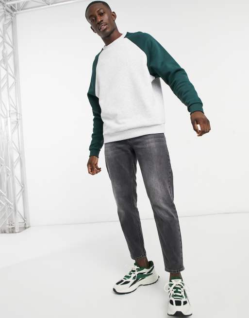 ASOS DESIGN sweatshirt with contrast raglan sleeves and raw edge