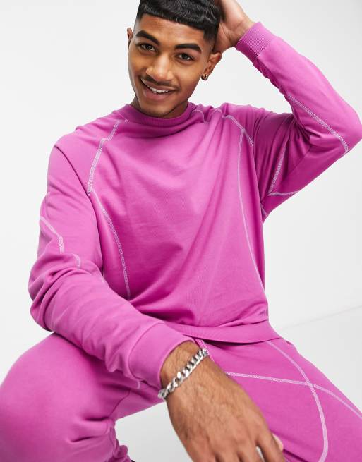 ASOS DESIGN oversized sweatshirt with contrast stitching in purple - part of a set