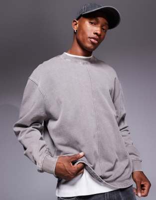 Asos Design Oversized Sweatshirt With Cut And Sew Detail In Washed Brown